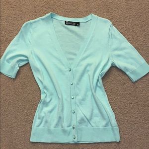 Mint green & coral cardigan